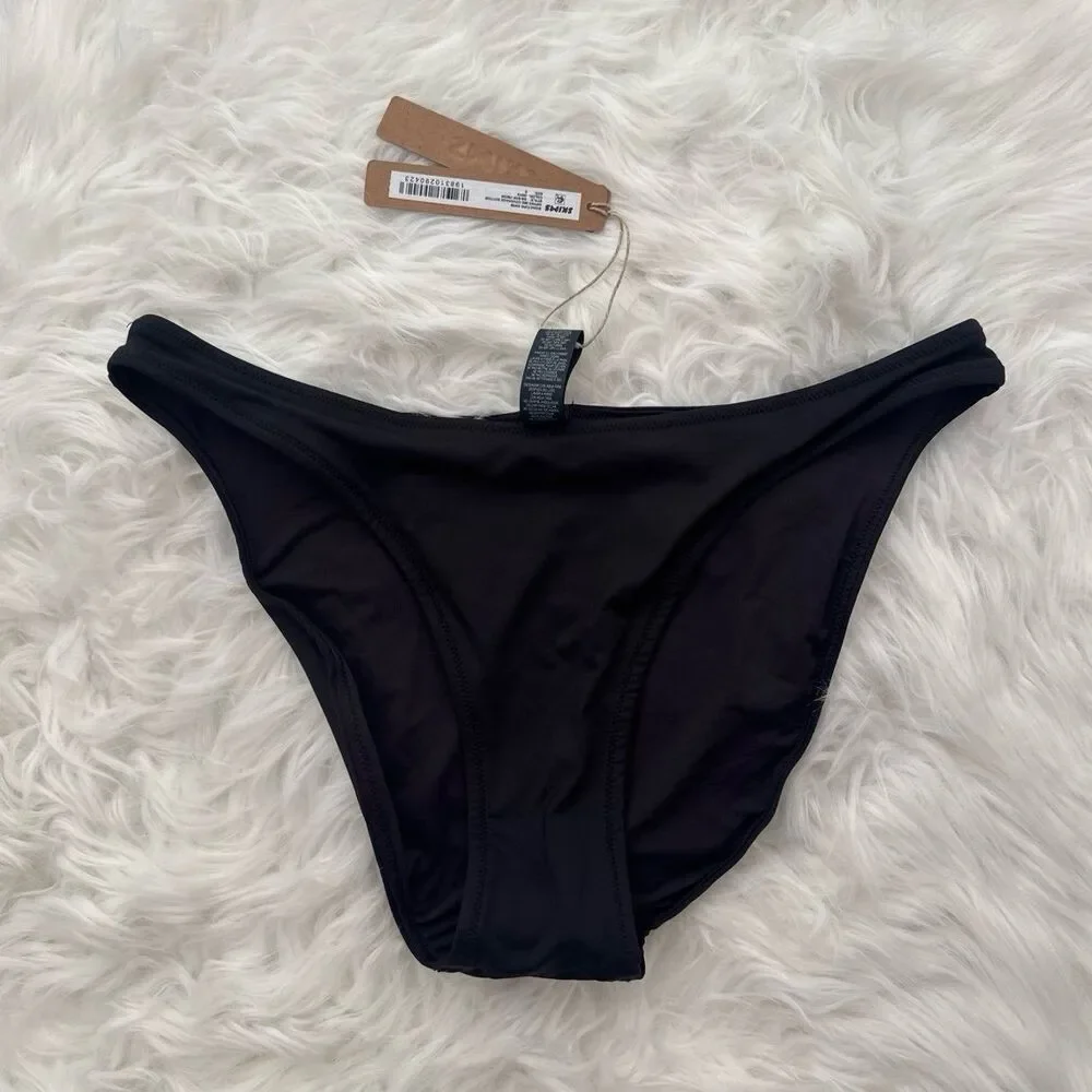 Skims Signature Swim Dipped Mid Coverage Bikini Bottom Onyx Size Small